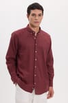 Erkek Regular Fit Klasik Kesim Oversize Pamuklu Keten Doku Düğmeli Yaka Bordo Gömlek
