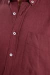 Erkek Regular Fit Klasik Kesim Oversize Pamuklu Keten Doku Düğmeli Yaka Bordo Gömlek