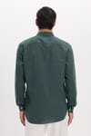 Erkek Regular Fit Klasik Kesim Oversize Pamuklu Keten Doku Düğmeli Yaka Yeşil Gömlek