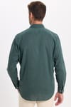 Erkek Regular Fit Klasik Kesim Oversize Pamuklu Keten Doku Düğmeli Yaka Yeşil Gömlek