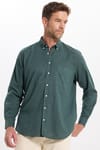Erkek Regular Fit Klasik Kesim Oversize Pamuklu Keten Doku Düğmeli Yaka Yeşil Gömlek