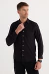 Erkek Regular Fit Klasik Kesim Oversize %100 Pamuk Keten Doku Tek Cepli Siyah Gömlek