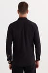 Erkek Regular Fit Klasik Kesim Oversize %100 Pamuk Keten Doku Tek Cepli Siyah Gömlek