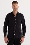 Erkek Regular Fit Klasik Kesim Oversize %100 Pamuk Keten Doku Tek Cepli Siyah Gömlek