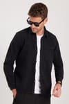 Regular Fit Rahat Kesim Cepli Denim Düğmeli Yaka Siyah Kot Gömlek