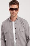 Erkek Regular Fit Rahat Kesim Çift Cepli Spor Yaka Denim Gri Gömlek