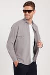 Erkek Regular Fit Rahat Kesim Çift Cepli Spor Yaka Denim Gri Gömlek