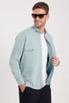Erkek Regular Fit Rahat Kesim Çift Cepli Spor Yaka Denim Mint Gömlek