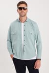 Erkek Regular Fit Rahat Kesim Çift Cepli Spor Yaka Denim Mint Gömlek
