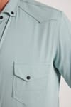 Erkek Regular Fit Rahat Kesim Çift Cepli Spor Yaka Denim Mint Gömlek