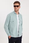Erkek Regular Fit Rahat Kesim Çift Cepli Spor Yaka Denim Mint Gömlek