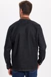 Erkek Regular Fit Rahat Kesim Kadife Yaka Fermuarlı Denim Siyah Ceket Gömlek