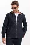 Erkek Regular Fit Rahat Kesim Kadife Yaka Fermuarlı Denim Lacivert Ceket Gömlek