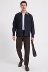 Erkek Regular Fit Rahat Kesim Kadife Yaka Fermuarlı Denim Lacivert Ceket Gömlek
