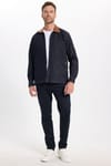 Erkek Regular Fit Rahat Kesim Kadife Yaka Fermuarlı Denim Lacivert Ceket Gömlek