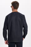 Erkek Regular Fit Rahat Kesim Kadife Yaka Fermuarlı Denim Lacivert Ceket Gömlek