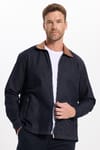 Erkek Regular Fit Rahat Kesim Kadife Yaka Fermuarlı Denim Lacivert Ceket Gömlek