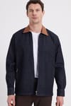 Erkek Regular Fit Rahat Kesim Kadife Yaka Fermuarlı Denim Lacivert Ceket Gömlek