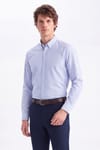 Regular Fit Rahat Kesim Düğmeli Yaka Uzun Kol Çizgili Pamuklu Gömlek