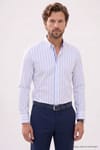 Regular Fit Rahat Kesim Düğmeli Yaka Uzun Kol Çizgili Pamuklu Gömlek