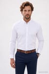 Regular Fit Rahat Kesim Oxford Doku Uzun Kollu Düğmeli Yaka Nakışlı Erkek Gömlek