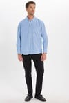 Regular Fit Rahat Kesim Oxford Doku Uzun Kollu Düğmeli Yaka Nakışlı Erkek Gömlek