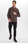 Regular Fit Rahat Kesim Oxford Doku Uzun Kollu Düğmeli Yaka Pamuklu Koyu Kahve Erkek Gömlek