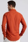 Slim Fit Dar Kesim Uzun Kol Flamlı Pamuk Keten Erkek Gömlek