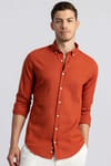 Slim Fit Dar Kesim Uzun Kol Flamlı Pamuk Keten Erkek Gömlek
