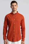 Slim Fit Dar Kesim Uzun Kol Flamlı Pamuk Keten Erkek Gömlek