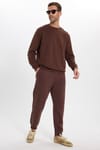 Unisex Relax Fit Rahat Kesim Şardonlu 3 Cepli Lastikli Jogger Paça Kahverengi Eşofman Altı