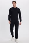 Erkek Slim Fit Dar Kesim Beli Bağcıklı 3 Cepli Geniş Paça Siyah Eşofman Altı