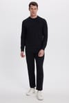 Erkek Slim Fit Dar Kesim Beli Bağcıklı 3 Cepli Geniş Paça Siyah Eşofman Altı