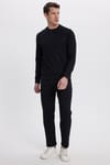 Erkek Slim Fit Dar Kesim Beli Bağcıklı 3 Cepli Geniş Paça Siyah Eşofman Altı