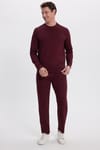 Erkek Slim Fit Dar Kesim Beli Bağcıklı 3 Cepli Geniş Paça Bordo Eşofman Altı