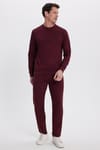 Erkek Slim Fit Dar Kesim Beli Bağcıklı 3 Cepli Geniş Paça Bordo Eşofman Altı