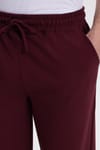 Erkek Slim Fit Dar Kesim Beli Bağcıklı 3 Cepli Geniş Paça Bordo Eşofman Altı