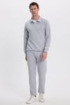 Erkek Slim Fit Dar Kesim Beli Bağcıklı 3 Cepli Geniş Paça Gri Eşofman Altı