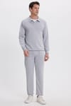 Erkek Slim Fit Dar Kesim Beli Bağcıklı 3 Cepli Geniş Paça Gri Eşofman Altı