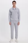Erkek Slim Fit Dar Kesim Beli Bağcıklı 3 Cepli Geniş Paça Gri Eşofman Altı