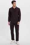Erkek Slim Fit Dar Kesim Beli Bağcıklı 3 Cepli Geniş Paça Koyu Kahve Eşofman Altı