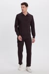 Erkek Slim Fit Dar Kesim Beli Bağcıklı 3 Cepli Geniş Paça Koyu Kahve Eşofman Altı