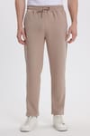 Erkek Slim Fit Dar Kesim Beli Bağcıklı 3 Cepli Geniş Paça Koyu Vizon Eşofman Altı