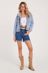 Kadın Regular Fit Klasik Kesim Pamuklu Mavi Jean Kot Şort