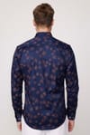 Süper Slim Fit Pamuklu Likralı Desenli Spor Erkek Lacivert Gömlek