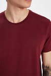Unisex Slim Fit Dar Kesim %100 Pamuk Yumuşak Dokulu Bordo Bisiklet Yaka Tişört