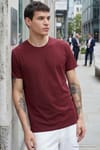 Unisex Slim Fit Dar Kesim %100 Pamuk Yumuşak Dokulu Bordo Bisiklet Yaka Tişört