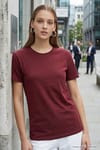 Unisex Slim Fit Dar Kesim %100 Pamuk Yumuşak Dokulu Bordo Bisiklet Yaka Tişört