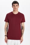 Unisex Slim Fit Dar Kesim %100 Pamuk Yumuşak Dokulu Bordo Bisiklet Yaka Tişört