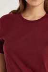 Unisex Slim Fit Dar Kesim %100 Pamuk Yumuşak Dokulu Bordo Bisiklet Yaka Tişört